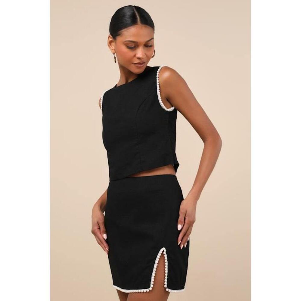 Lulus Larina Black Pearl Trim Mini Skirt - Size S